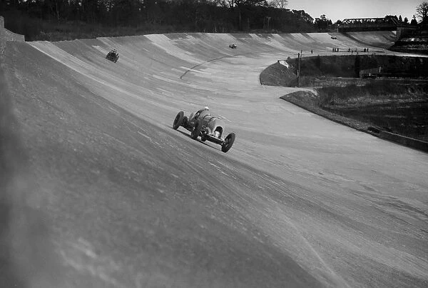 Bentley of Tim Birkin on the way to winning a race at a BARC meeting, Brooklands, 1930