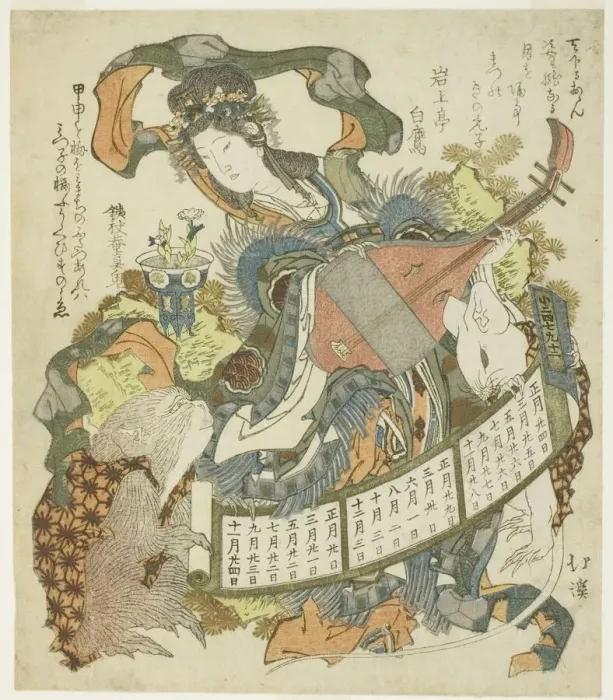 Framed Print : Benzaiten with monkey and rat, 1828. Creator: Totoya Hokkei Framed Print : Benzaiten with monkey and rat, 1828. Creator: Totoya Hokkei