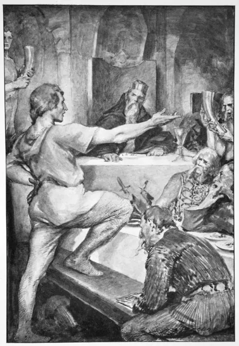 Framed Print : Beowulf replies haughtily to Hunferth, 1910. Artist: John Henry Frederick Bacon Framed Print : Beowulf replies haughtily to Hunferth, 1910. Artist: John Henry Frederick Bacon