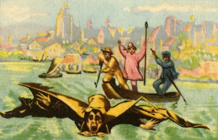 Framed Print : Berblingers attempt to fly across the Danube, 1811, (1932). Creator: Unknown Framed Print : Berblingers attempt to fly across the Danube, 1811, (1932). Creator: Unknown