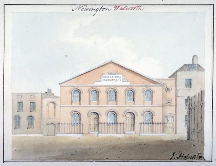 Framed Print : Beresford Chapel, Beresford Street, Southwark, London, 1824. Artist: John Hassell Framed Print : Beresford Chapel, Beresford Street, Southwark, London, 1824. Artist: John Hassell