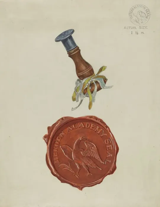 Framed Print : Bergen Academy Seal, c. 1936. Creator: Albert Camilli Framed Print : Bergen Academy Seal, c. 1936. Creator: Albert Camilli