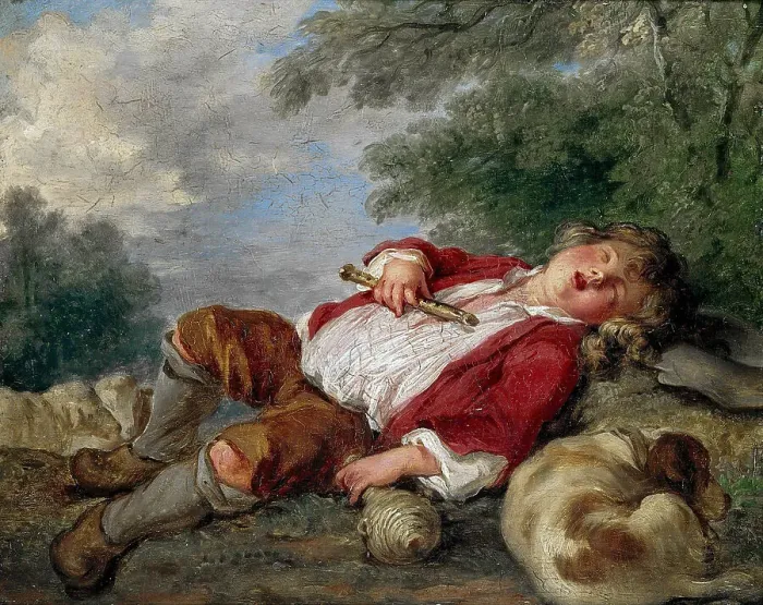 Framed Print : Berger endormi (The Sleeping Shepherd). Creator: Boucher; François (1703-1770) Framed Print : Berger endormi (The Sleeping Shepherd). Creator: Boucher; François (1703-1770)