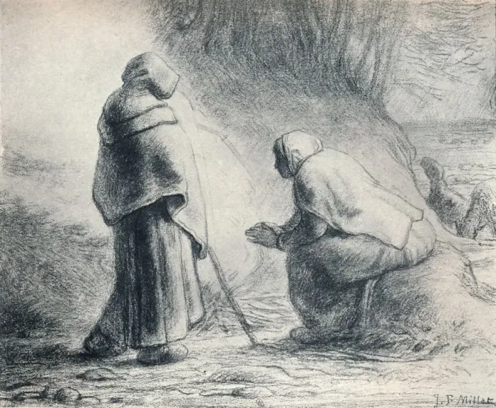 Framed Print : Bergeres Se Chauffant, (Shepherds at a Fire), 19th century. Artist: Jean Francois Millet Framed Print : Bergeres Se Chauffant, (Shepherds at a Fire), 19th century. Artist: Jean Francois Millet