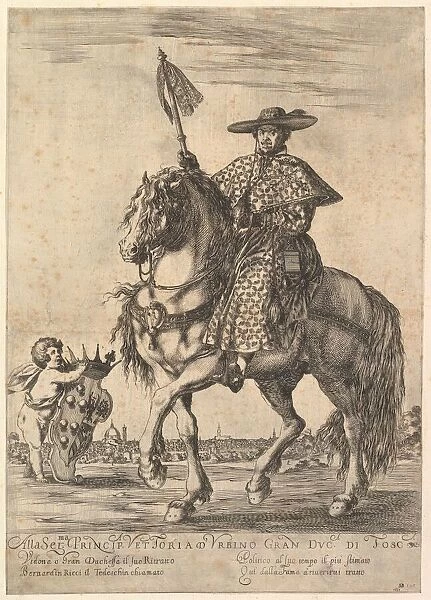 Bernardino Ricci, called il Tedeschino, atop a horse in center, riding towards the left