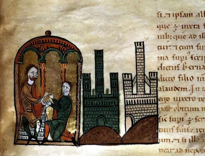 Framed Print : Bernat I Tallaferro from Besalu (? 970 - 1020), Count of Besalu, donates his Framed Print : Bernat I Tallaferro from Besalu (? 970 - 1020), Count of Besalu, donates his