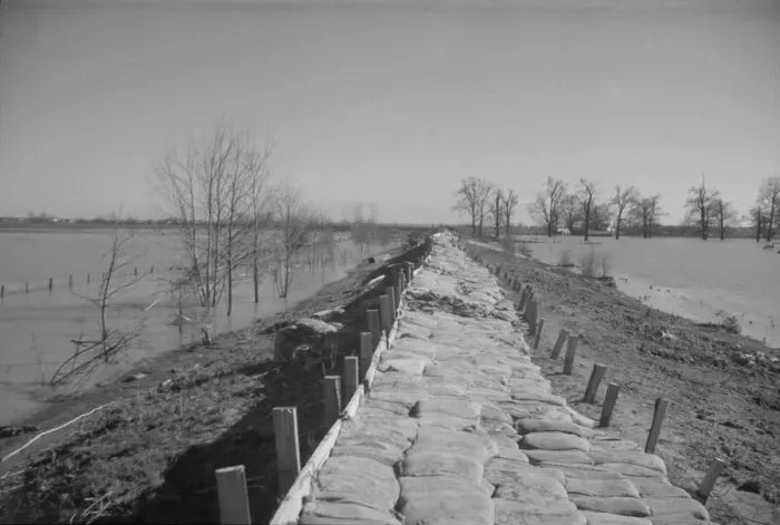 Framed Print : The Bessie Levee augmented with sand bags, near Tiptonville, Tennessee, 1937. Creator: Walker Evans Framed Print : The Bessie Levee augmented with sand bags, near Tiptonville, Tennessee, 1937. Creator: Walker Evans