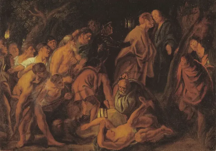 Framed Print : The Betrayal and Arrest of Christ in Gethsemane, 1608-1640. Creator: Jacob Jordaens Framed Print : The Betrayal and Arrest of Christ in Gethsemane, 1608-1640. Creator: Jacob Jordaens