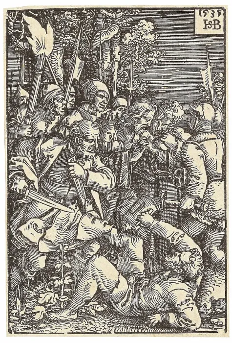 Framed Print : The betrayal of Christ, 1535. Creator: Beham, Hans Sebald (1500-1550) Framed Print : The betrayal of Christ, 1535. Creator: Beham, Hans Sebald (1500-1550)