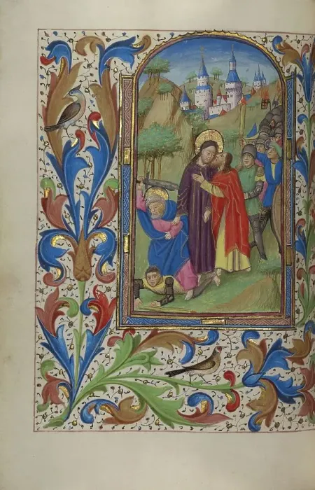 Framed Print : The Betrayal of Christ; Book of Hours, about 1450-1455. Creator: Master of the Lee Hours Framed Print : The Betrayal of Christ; Book of Hours, about 1450-1455. Creator: Master of the Lee Hours