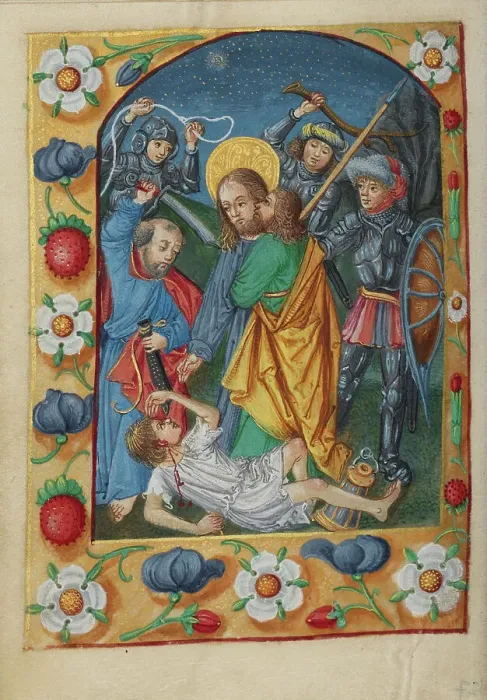 Framed Print : The Betrayal of Christ; Book of Hours, early 16th century. Creator: Unknown Framed Print : The Betrayal of Christ; Book of Hours, early 16th century. Creator: Unknown