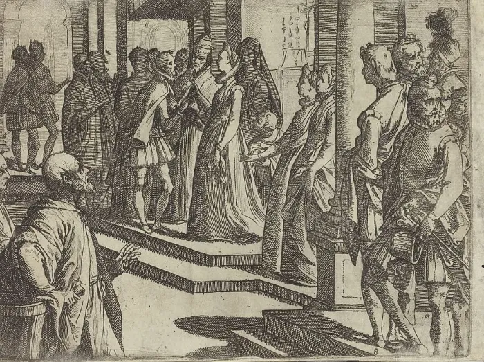 Framed Print : The Betrothal of Margaret of Austria to Philip III, King of Spain [verso], 1612. Creator: Raffaello Schiaminossi