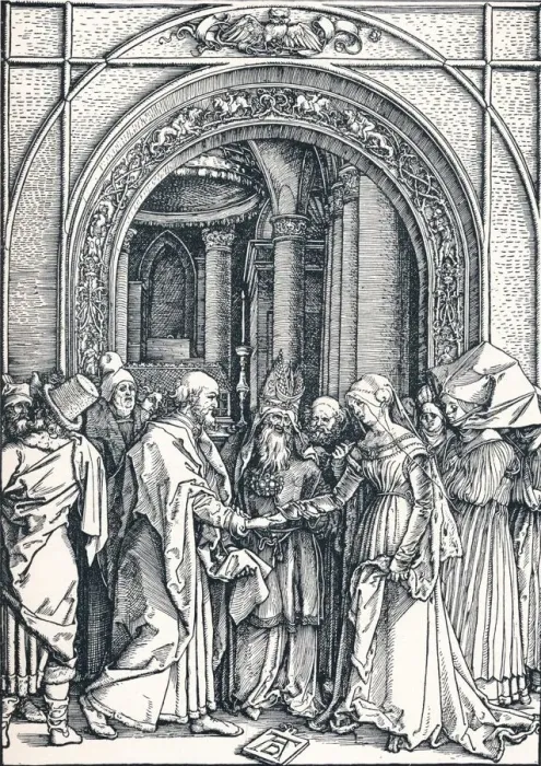 Framed Print : The Betrothal of the Virgin, 1506 (1906). Artist: Albrecht Durer Framed Print : The Betrothal of the Virgin, 1506 (1906). Artist: Albrecht Durer