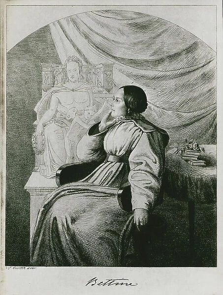 Bettina von Arnim before the design of her Goethe monument, 1838. Creator: Grimm, Ludwig Emil (1790-1863)