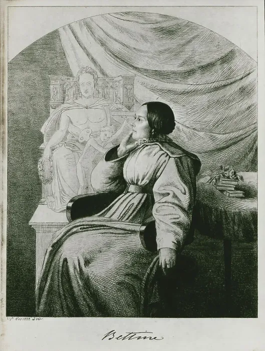 Framed Print : Bettina von Arnim before the design of her Goethe monument, 1838. Creator: Grimm, Ludwig Emil (1790-1863) Framed Print : Bettina von Arnim before the design of her Goethe monument, 1838. Creator: Grimm, Ludwig Emil (1790-1863)