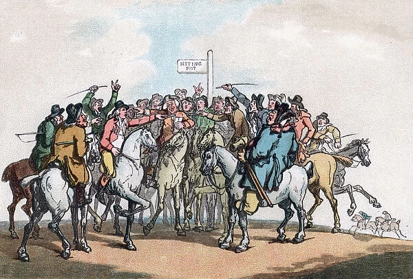 The Betting Post, Humours of Fox Hunting, 1799. Artist: Thomas Rowlandson