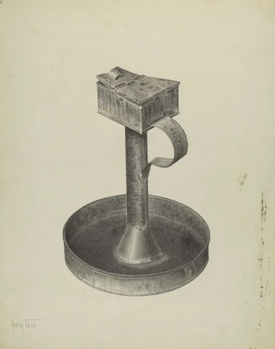 Framed Print : Betty Lamp and Stand, c. 1940. Creator: Amelia Tuccio Framed Print : Betty Lamp and Stand, c. 1940. Creator: Amelia Tuccio