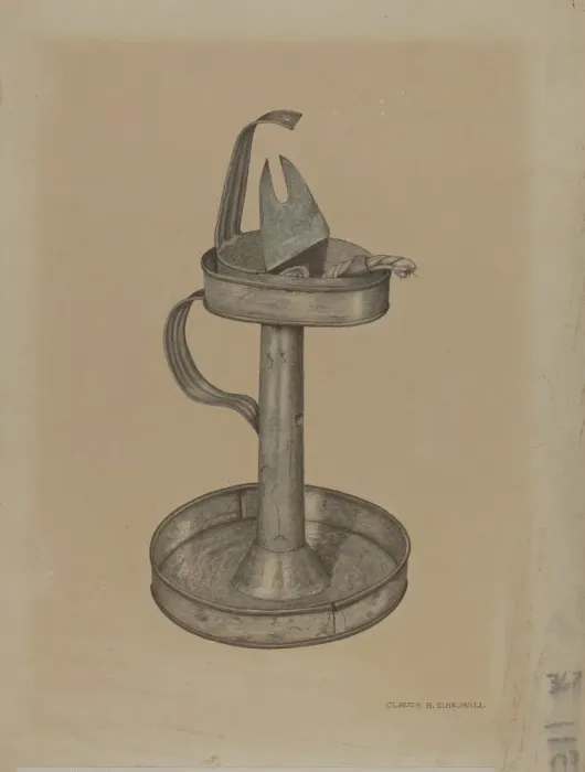 Framed Print : Betty Lamp and Stand, c. 1940. Creator: Claude Marshall Framed Print : Betty Lamp and Stand, c. 1940. Creator: Claude Marshall
