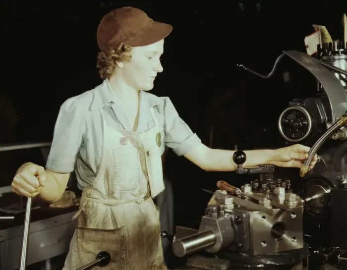 Framed Print : Beulah Faith, 20, used to be sales clerk... Consolidated Aircraft Corp. Fort Worth, Texas, 1942. Creator: Howard Hollem Framed Print : Beulah Faith, 20, used to be sales clerk... Consolidated Aircraft Corp. Fort Worth, Texas, 1942. Creator: Howard Hollem
