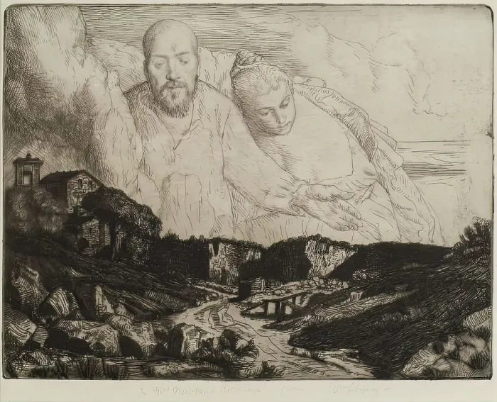 Framed Print : At The Back Of Beyond, 1896. Creator: William Strang Framed Print : At The Back Of Beyond, 1896. Creator: William Strang