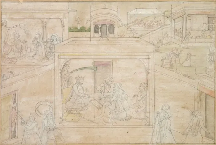 Framed Print : Bhimas Consultation with the Astrologer: Scene from the Nala-Damayanti Drawings, c Framed Print : Bhimas Consultation with the Astrologer: Scene from the Nala-Damayanti Drawings, c