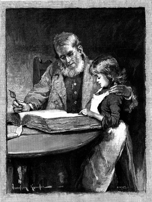 Framed Print : A Bible Lesson, 1890. Creators: R. Taylor, A. Simon Framed Print : A Bible Lesson, 1890. Creators: R. Taylor, A. Simon