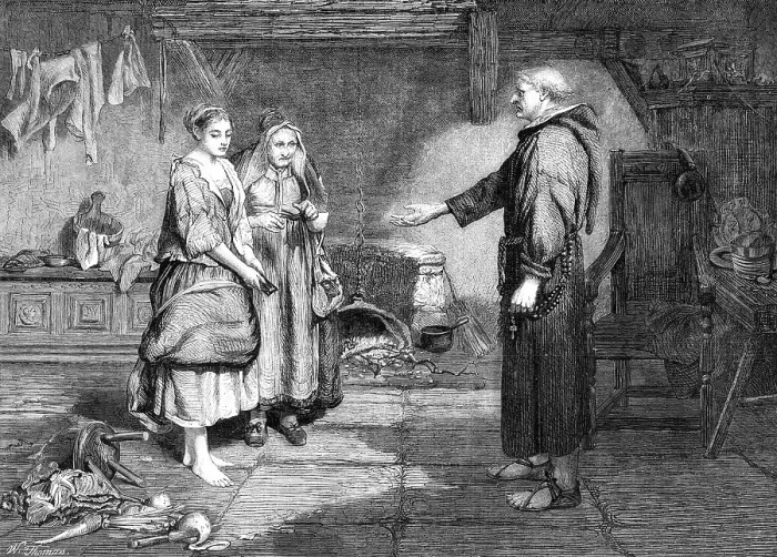 Framed Print : The Bible and the Monk, by J. Pettie, in the Winter Exhibition, Suffolk-Street, 1865. Creator: W Thomas Framed Print : The Bible and the Monk, by J. Pettie, in the Winter Exhibition, Suffolk-Street, 1865. Creator: W Thomas