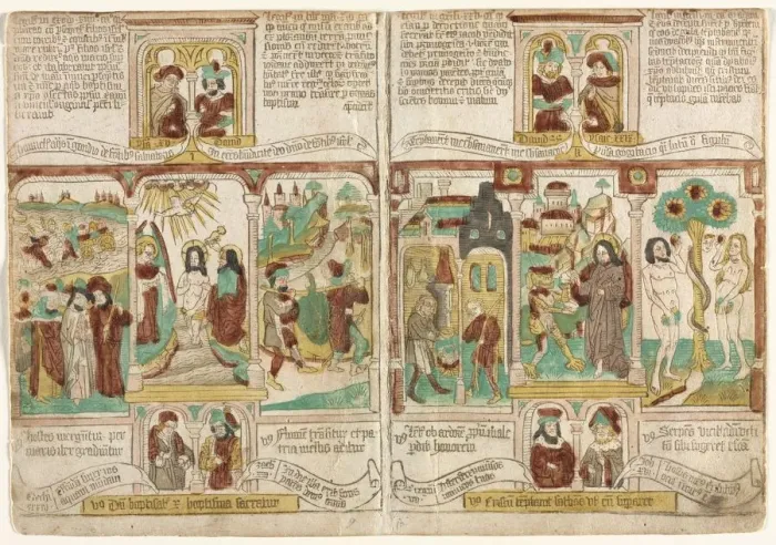 Framed Print : The Bible of the Poor (Biblia Pauperum), Pharaohs Army Drowned in the Red Sea... 1450-1465 Framed Print : The Bible of the Poor (Biblia Pauperum), Pharaohs Army Drowned in the Red Sea... 1450-1465