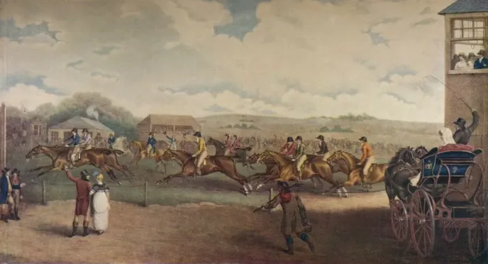 Framed Print : The Bibury Meeting, early 19th century, (1922). Artist: C Turner Framed Print : The Bibury Meeting, early 19th century, (1922). Artist: C Turner