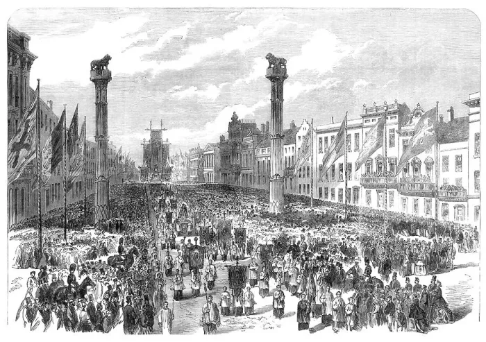 Framed Print : Bicentenary Festival of the Royal Academy of Antwerp: procession to the Cathedral... 1864. Creator: Unknown Framed Print : Bicentenary Festival of the Royal Academy of Antwerp: procession to the Cathedral... 1864. Creator: Unknown