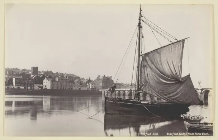Framed Print : Bideford Bridge from River Bank, 1860 / 94. Creator: Francis Bedford Framed Print : Bideford Bridge from River Bank, 1860 / 94. Creator: Francis Bedford
