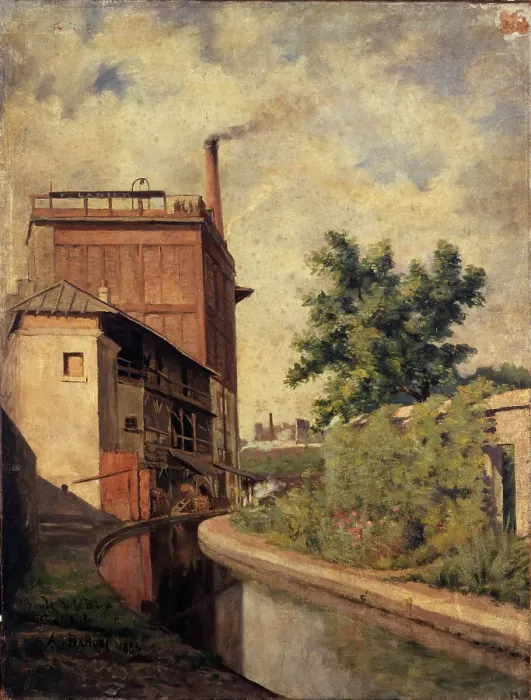 Framed Print : The Bievre, rue Croulebarbe (factory of the widow Lanier), 1885. Creator: Alfred Louis Bahuet Framed Print : The Bievre, rue Croulebarbe (factory of the widow Lanier), 1885. Creator: Alfred Louis Bahuet