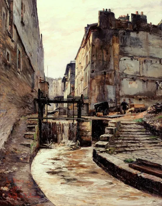 Framed Print : The Bievre running through rue de Valence, 1897. Creator: Paul Schaan Framed Print : The Bievre running through rue de Valence, 1897. Creator: Paul Schaan