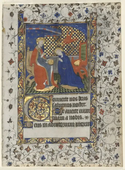 Framed Print : Bifolio from a Book of Hours: Coronation of the Virgin, c. 1415. Creator: Boucicaut Master (French Framed Print : Bifolio from a Book of Hours: Coronation of the Virgin, c. 1415. Creator: Boucicaut Master (French
