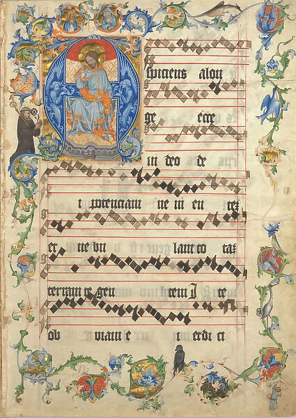 Bifolium with Christ in Majesty in an Initial A, from an Antiphonary, ca. 1405. Creator: Unknown