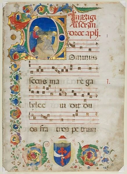 Bifolium Excised from an Antiphonary: Initial D[ominus Iesus]…, c. 1425-1450