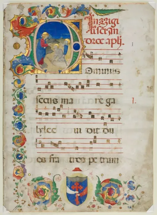 Framed Print : Bifolium Excised from an Antiphonary: Initial D[ominus Iesus]…, c. 1425-1450