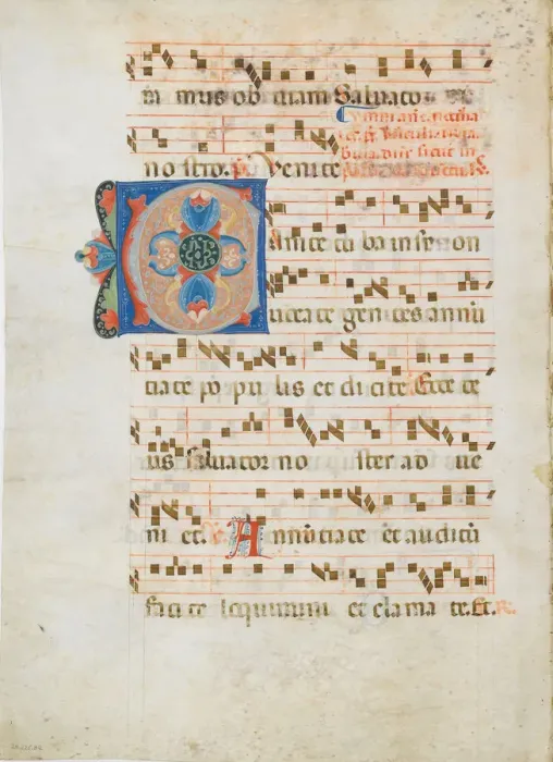 Framed Print : Bifolium with Initial C, from an Antiphonary, ca. 1320. Creator: Unknown Framed Print : Bifolium with Initial C, from an Antiphonary, ca. 1320. Creator: Unknown