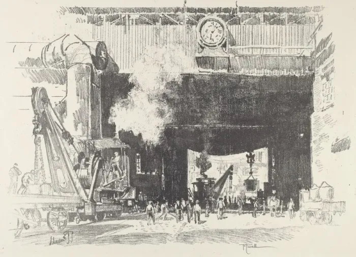 Framed Print : The Big Gate of the Big Shop, 1916. Creator: Joseph Pennell Framed Print : The Big Gate of the Big Shop, 1916. Creator: Joseph Pennell
