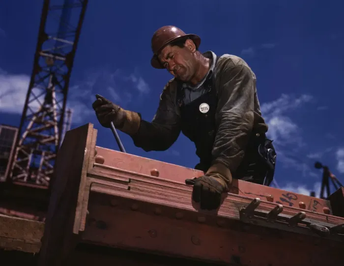 Framed Print : Big Pete Ramagos, rigger at work on dam (TVA) Douglas Dam, Tenn. 1942. Creator: Alfred T Palmer Framed Print : Big Pete Ramagos, rigger at work on dam (TVA) Douglas Dam, Tenn. 1942. Creator: Alfred T Palmer