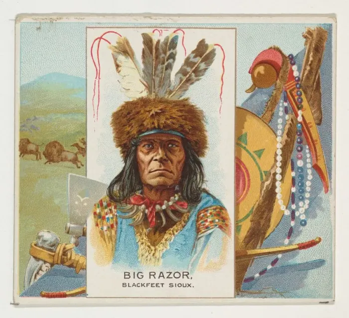 Framed Print : Big Razor, Blackfeet Sioux, from the American Indian Chiefs series (N36) for Allen & Framed Print : Big Razor, Blackfeet Sioux, from the American Indian Chiefs series (N36) for Allen &