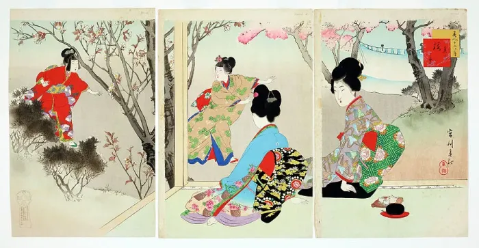 Framed Print : Bijin Junikagetsu (Beauties in the twelve months): March, 1898. Creator: Shuntei Miyagawa Framed Print : Bijin Junikagetsu (Beauties in the twelve months): March, 1898. Creator: Shuntei Miyagawa