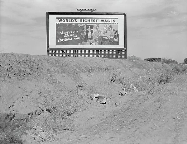 Billboard on U.S. Highway 99 in California, 1937. Creator: Dorothea Lange