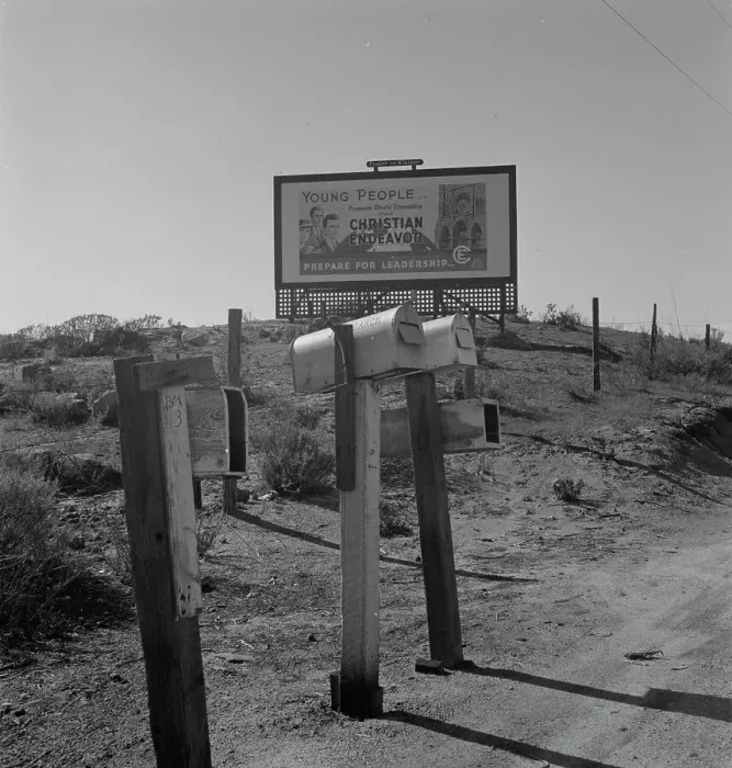 Framed Print : Billboard on U.S. Highway 99, California, 1937. Creator: Dorothea Lange Framed Print : Billboard on U.S. Highway 99, California, 1937. Creator: Dorothea Lange