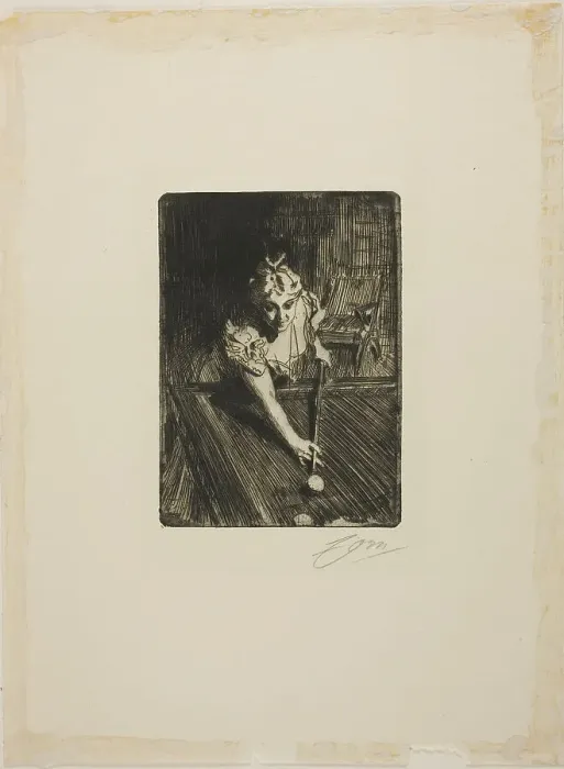 Framed Print : Billiards, 1898. Creator: Anders Leonard Zorn Framed Print : Billiards, 1898. Creator: Anders Leonard Zorn