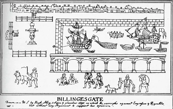 Framed Print : Billingsgate, London, 1598 (1904). Artist: Hugh Alley Framed Print : Billingsgate, London, 1598 (1904). Artist: Hugh Alley