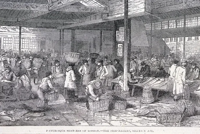 Framed Print : Billingsgate Market, London, 1814. Artist: James B Allen Framed Print : Billingsgate Market, London, 1814. Artist: James B Allen