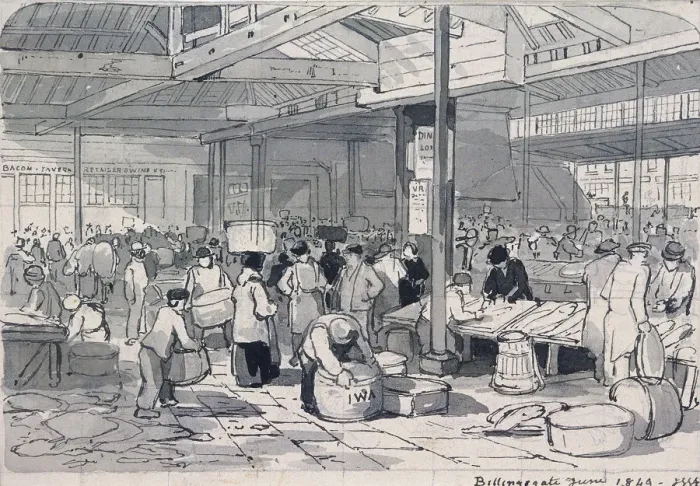 Framed Print : Billingsgate Market, London, 1849. Artist: IWA Framed Print : Billingsgate Market, London, 1849. Artist: IWA