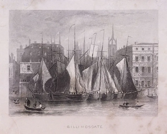 Framed Print : Billingsgate Wharf, London, c1840 Framed Print : Billingsgate Wharf, London, c1840
