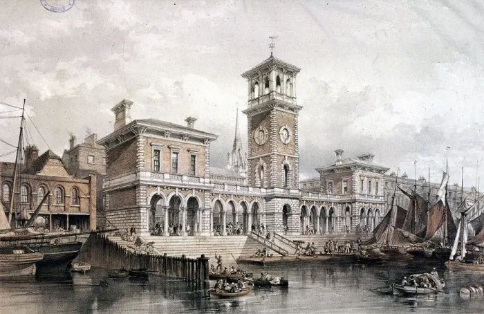 Framed Print : Billingsgate Wharf and Market, London, 1851. Artist: George Hawkins Framed Print : Billingsgate Wharf and Market, London, 1851. Artist: George Hawkins